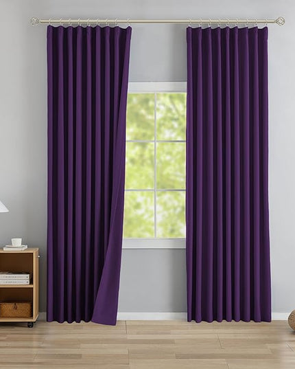 DONREN Royal Purple Pinch Pleated Blackout Curtains with Hooks - 100 inch Length Room Darkening Thermal Insulated Window Curtain Panels for Living Room Bedroom 2 Panel 40" Wx100 L