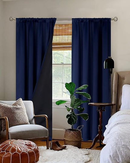 BGment Blackout Curtains for Bedroom 90 Inch Length, Rod Pocket 100% Blackout Curtains with Thermal Liner Room Darkening Curtains for Living Room, Each Window Curtain 2 Panels, 52 x 90 Inch, Navy Blue