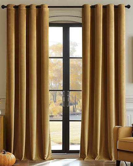 MIULEE Elegant Velvet Curtains Gold Grommet Curtains Fall Thermal Insulated Soundproof Room Darkening Blackout Curtains/Drapes for Girls & Lady Living Room/Bedroom Decor 52 x 96 Inch 2 Panels