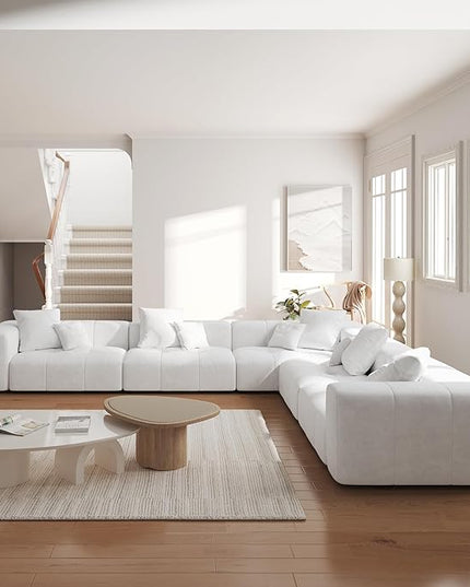 JACH V-Shaped Modular Sectional Sofas for Living Room, Modern Cloud Couch, Mid Century Modern Modular Sofa, Cozy Sleeper Sofa for Living Room (Linen Fabric, White)