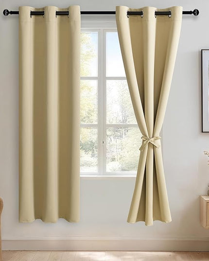 JIUZHEN Light Beige Blackout Curtains for Bedroom - Light Blocking and Noise Reducing Grommet Curtains for Living Room Darkening Curtains, Set of 2 Window Curtain Panels, 38 x 72 Inch Length