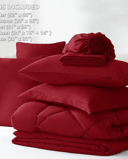 CozyLux Full Size Comforter Sets Dark Red - 7 Pieces Bed in a Bag Full, Luxury Soft Bed Set for All Seasons, Bedding Set with Down Alternative Comforter, Sheets, Pillowcases & Shams