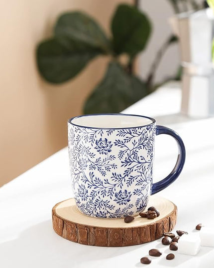 Selamica 10 oz Coffee Mugs Set of 6 with Handle, Coffee Cups Ceramic for Cappuccino Latte Cocoa Milk Tea, Dishwasher Microwave Safe, Vintage Blue