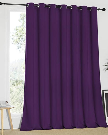 NICETOWN Blackout Curtain 95 inches Long - Silver Rings Thermal Insulated Wide Sliding Glass Door Privacy Blinds for Hall/Villa (Royal Purple, 100 inches Wide)
