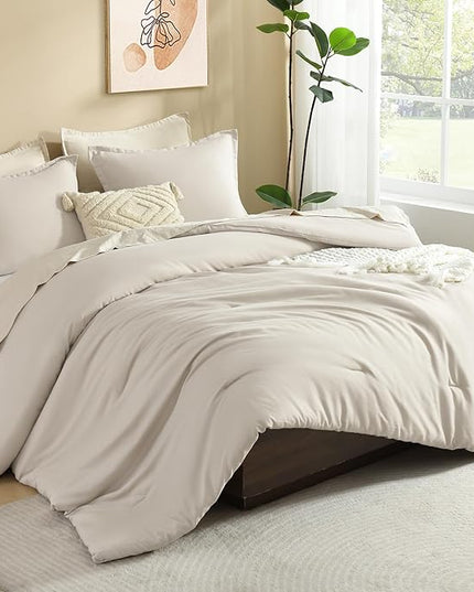 Litanika Comforters Tannish Grey Twin Size, 2 Pieces Lightweight Solid Bedding Set & Collections, All Season Fluffy Bed Set (66x90In Comforter & 1 Pillowcase)
