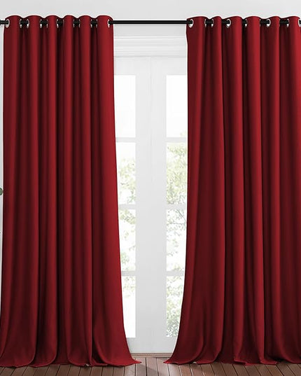 NICETOWN Bedroom Blackout Curtains Panels - Triple Weave Energy Saving Thermal Insulated Solid Grommet Blackout Draperies for Patio (80 inches by 108 Inch, Burgundy Red, Set of 2)