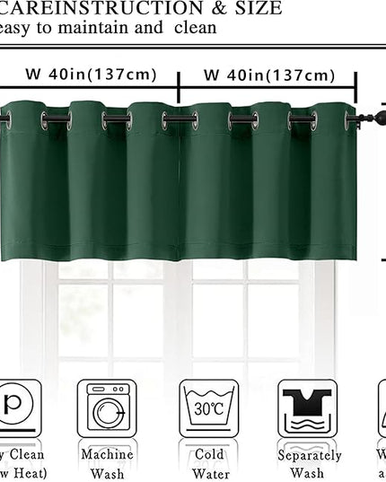 Simplebrand Ever Green Kitchen Valances for Windows 18 Inches Long 2 Pack, Room Darkening Window Valances for Living Room, Grommet Short Straight Drape Kitchen Curtains for Bedroom Kids Room, 40Wx18L