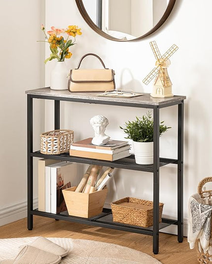 HOOBRO 29.5" Narrow Console Table, 3-Tier Entryway Table, Thin Sofa Table with Shelves, Side Table, Display Table, for Hallway, Entrance, Living Room, Bedroom, Greige and Black BG73XG01