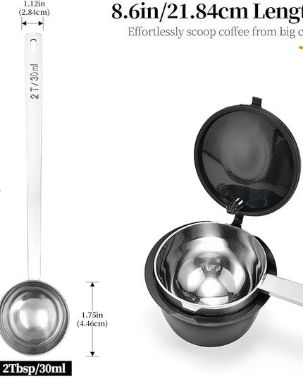 Long Handle Coffee Scoop: 8.6 Inch 18/8 Stainless Steel 2 Tablespoon Metal Measuring Spoon Tbsp Scoop for Coffee Beans, Grounds Coffee, Coffee Powder, Tea, Tall Jars (2Tbsp/30ml)
