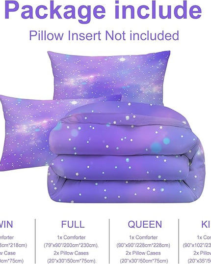 Glitter Full Size Bedding Set, Gradient Purple Comforter Set, Colorful Bedding Stars Glitter Comforter for Kids Bedroom, 1 Comforter + 2 Pillowcases