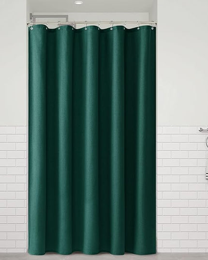 Naturoom Dark Green 54 Inch Shower Curtain - Stall Narrow Half Linen Ultra Thick Fabric Shower Curtain Set with Hooks, Boho Farmhouse Rustic RV Camper Bath Curtains for Bathroom, 54x78