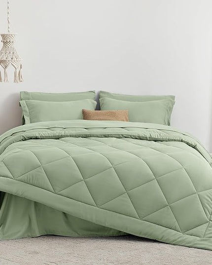 Love's cabin King Size Comforter Set Sage, 7 Pieces King Bed in a Bag, All Season Bedding Sets with 1 Comforter, 1 Flat Sheet, 1 Fitted Sheet, 2 Pillowcase and 2 Pillow Sham