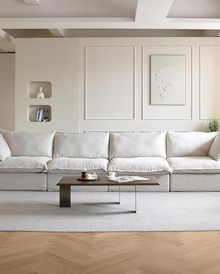 JACH Modular Sectional Couches for Living Room, Deep 4 Seats 162" Sectional Sofa, Cushion Covers Removable, Two Corners and Two Middle, Sofas Furniture for Living Room, Beige