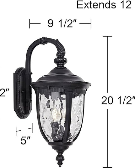 John Timberland Bellagio European Outdoor Wall Light Fixture Textured Black Metal 20 1/2" Hammered Glass Decor for Exterior House Porch Patio Outside Deck Garage Yard Front Door Garden Home