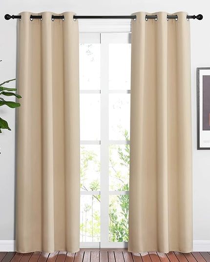 NICETOWN Blackout Farmhouse Curtains - Thermal Insulated Solid Grommet Vertical Drapes Room Darkening Window Treatments for Bedroom (Biscotti Beige, Set of 2, 37 by 84 Inch)