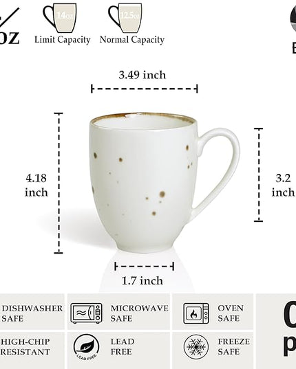 Coffee Mugs Set Of 6, 14 Oz Large Handle Heavy Duty Cups - Microwave Dishwasher Safe - Latte, Cappuccino, Tea, Cocoa, Mocha - Men, Women, Home Office Daily Use, Classic Assorted Colors