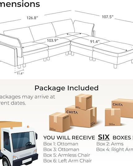 CHITA 127" Super Large Sectional Couches for Living Room, Modular Cloud Couch Sectional Sofa, Premium Fabric Couches, Down Filled, High Density Foam, Chenille in Green, 5 Seat U Shaped