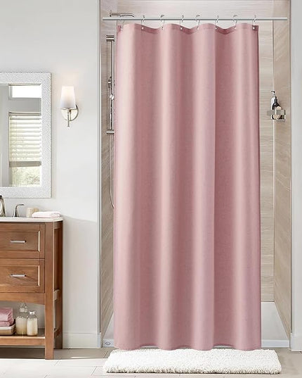 Naturoom Pink 48 Inch Shower Curtain - Stall Narrow Half Linen Ultra Thick Fabric Shower Curtain Set with Hooks, Boho Farmhouse Rustic RV Camper Bath Curtains for Bathroom, 48x72