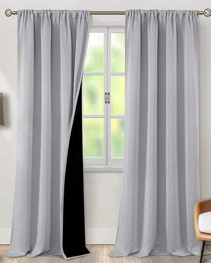 BGment Full Blackout Living Room Curtains, Extra Long Thermal Insulated 100% Room Darkening Noise Cancelling Heavy Window Curtains for Bedroom with Rod Pocket, 2 Panels, Light Grey, 52 x 108 Inch