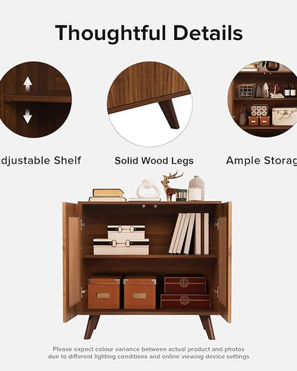 Modern Sideboard Buffet Cabinet Console Table, Accent Storage Cabinet Credenza Buffer Cabinets with Fluted Doors for Kitchen Dining Living Room Entryway(Walnut)