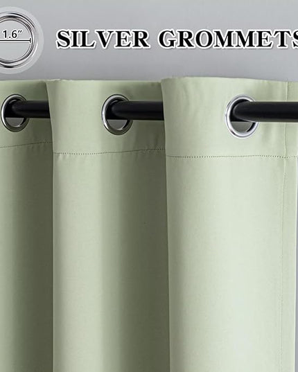 Sage Green Curtains 96 Inch Length 2 Panels Set, Light Filtering Curtains for Living Room 96 Inch Long, Grommet Energy Saving Semi Sheer Drapes for Bedroom Window(W52 x L96)