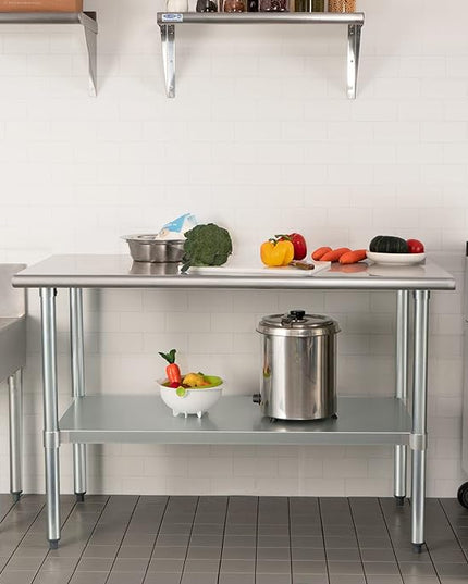 HARDURA Stainless Steel Table 24X60 Inches with Undershelf and Galvanized Legs NSF Heavy Duty Commercial Prep Work Table for Restaurant Kitchen Home and Hotel