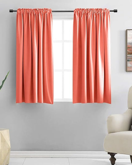 DONREN 48 Inch Length Coral Blackout Curtains for Bedroom - Small Window Treatment Rod Pocket Curtain Drapes (Set of 2 Panels,52 W x 48 L)
