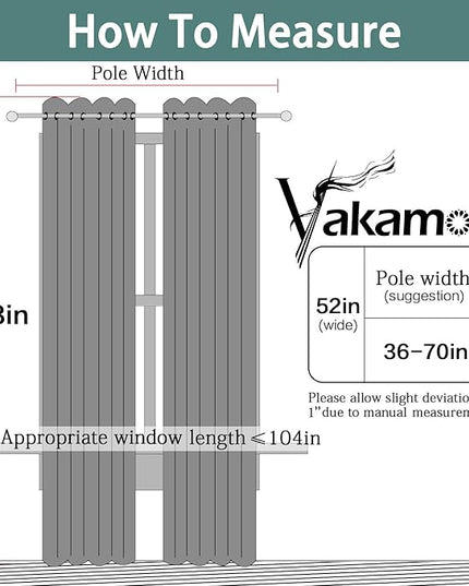 Yakamok Gray 100% Blackout Curtains Energy Saving Thermal Insulated 2 Thick Layers Completely Blackout Drapes with Black Liner for Bedroom (52Wx108L, Grey, 2 Panels)