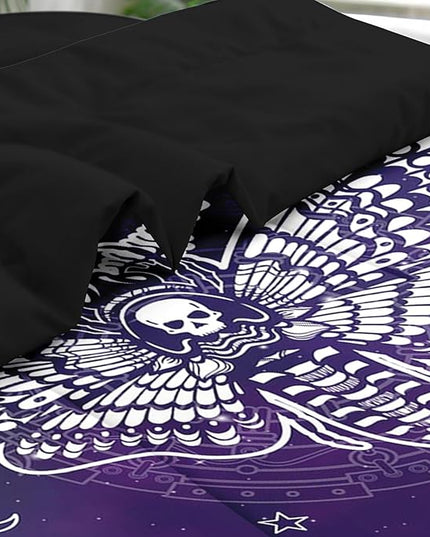 Comforter Set Queen Size, Death Moth 7 Pcs Bedding for Kids and Adults, Halloween Bedding Sets with Fitted Sheet 2 Pillowcases & 2 Shams for Bedroom Bed Decor