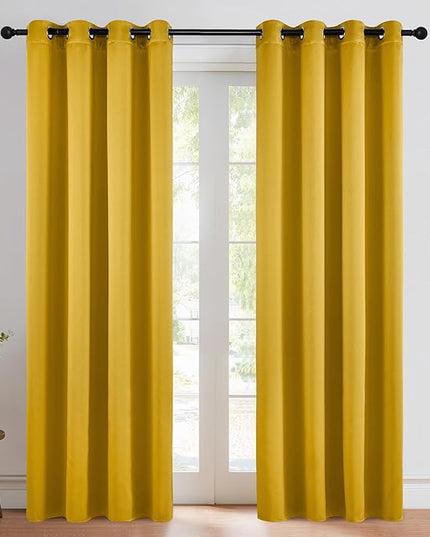 NICETOWN Gold Curtains 84 inches Long Blackout for Bedroom, Grommet Thermal Drapes Room Darkening Window Treatments for Living Room, W52 x L84, 2 Panels