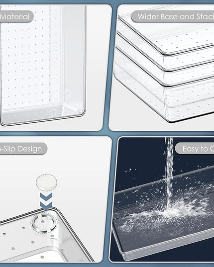 12 Pack Large Clear Plastic Drawer Organizer Set, Acrylic Bathroom Organizer Vanity Trays Dividers, Kitchen Organizers and Storage, Non-Slip Storage Bins for Makeup, Snacks, Office, Desk, Fridge