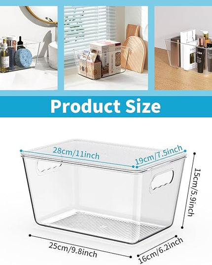 Clear Stackable Storage Bins, Pantry Organizers & Storage Containers, Cabinet Organizer, Home Organization Must Haves for Kitchen, Laundry Room, Office, Closet & Freezer (6 Pack with Lids)