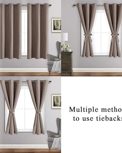 JIUZHEN Tan Blackout Curtains with Tiebacks - Thermal Insulated, Light Blocking and Noise Reducing Grommet Curtains for Bedroom and Living Room, Set of 2 Window Curtain Panels, 42 x 54 Inch Length