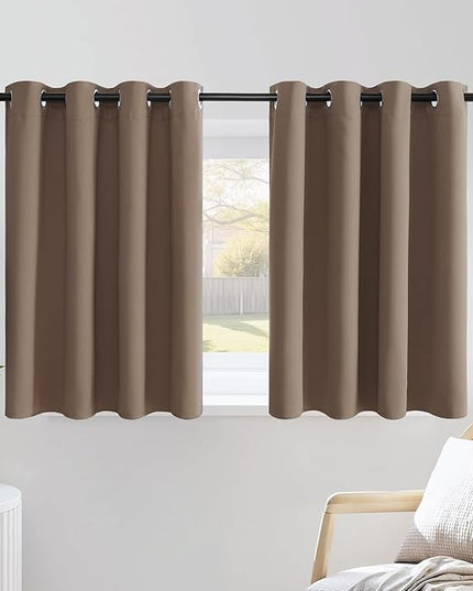 NICETOWN Blackout Kitchen Short Window Curtains 36 inch Length, Thermal Insulated Solid Grommet Window Treatments for Cafe, Cappuccino, 2 Panels, W52 x L36
