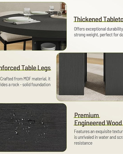 59'' Extendable Dining Table for 4-8, Round Kitchen Room Table with 3-Tier Storage Racks, Adjustable Shelves, Wooden Pedestal Base, for Kitchen, Dinner, Living Room, Office, Black