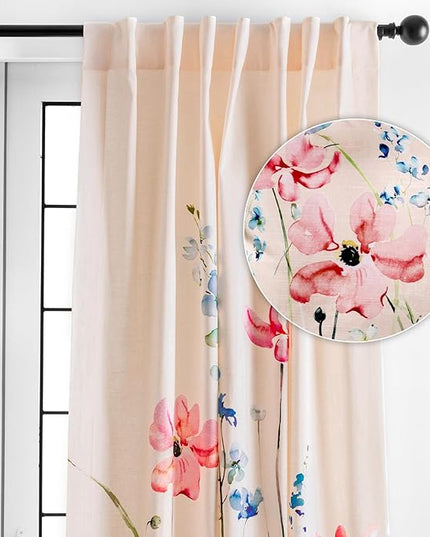 Maison d' Hermine Curtains for Living Room 100% Cotton 84 inch Length One Panel Light Filtering Curtains for Bedroom Windows with Rod and Loop Pockets Drapes (Delphinium Beige, 50" W x 84" L)