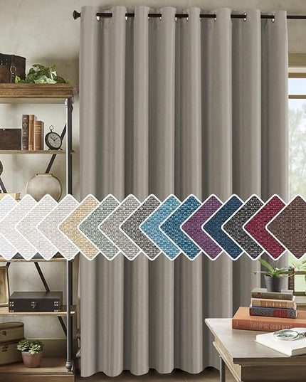 H.VERSAILTEX Room Darkening Linen Curtain for Sliding Door (100" W x 108" L) Extra Wide Primitive Burlap Linen Room Divider Curtain for Living Room/Patio (9ft Tall by 8.5ft Wide, Heather Taupe)