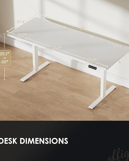 OffiGo Electric Standing Desk with 3-Piece Board, 79 Inch Height Adjustable Large Desk with Power Outlets, Sit Stand Table, Writing Computer Workstation for Home, Office, White