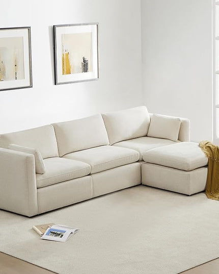 CHITA Oversized Modular Sectional Sofa, FSC Certified L Shaped Sectional Couches for Living Room, 112 inch Width,4 Seat Modular Sofa with Storage Ottoman, Linen