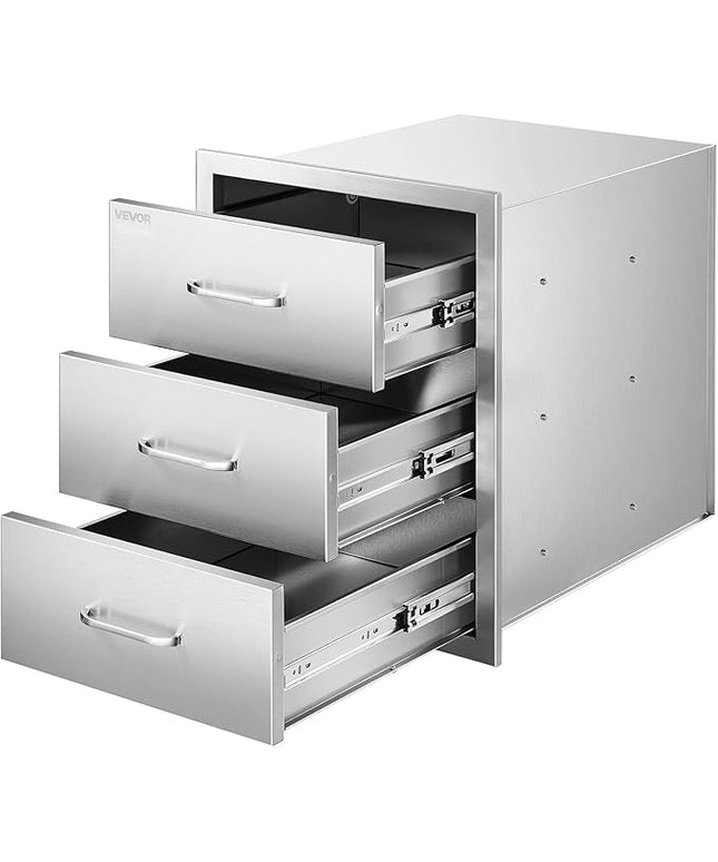 VEVOR Outdoor Kitchen Drawers 18.11" W x 23.23" D x 23.23" H, Triple-Access Stainless Steel Modular Drawer Cabinet with Handles, BBQ Island Drawer for Outdoor Kitchen or BBQ Island Patio Grill Station