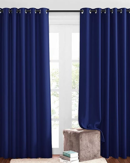 NICETOWN Blackout Living Room Curtains Extra Wide, Triple Weave Grommet Top Thermal Insulated Window Treatment Light Blocking Panels for Patio/Porch (Navy Blue, W80 x L84, Set of 2)