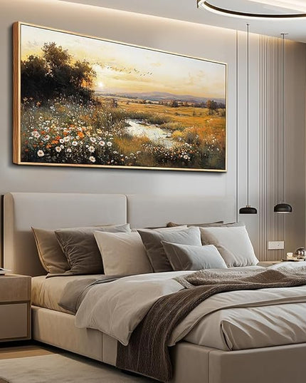 Wood Farmed Canvas Wall Art For Living Room Large Wall Decor For Office Bedroom Decorations Prairie Puddle Landscape Pictures Farmhouse Painting Artwork Room Wall Mural Aesthetic Home Decor 30x60 In