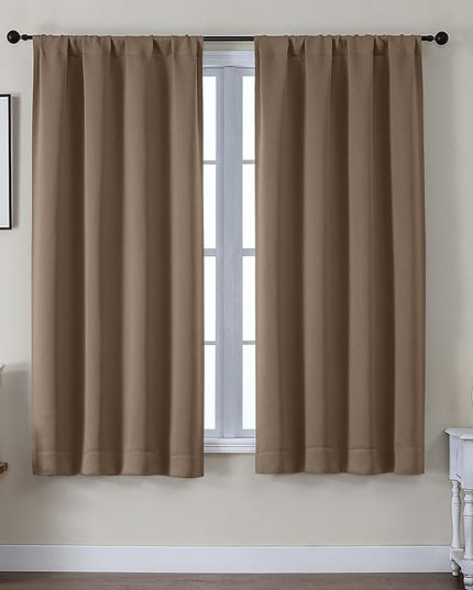 Gwine Blackout Curtains for Living Room 63 Inch Long, Thermal Insulated Window Treatment Black Out Curtains for Bedroom Decor with Rod Pocket, Each 40" Wx63 L, Brown, 2PCS
