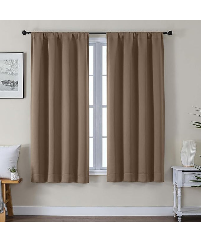 Gwine Blackout Curtains for Living Room 63 Inch Long, Thermal Insulated Window Treatment Black Out Curtains for Bedroom Decor with Rod Pocket, Each 40" Wx63 L, Brown, 2PCS