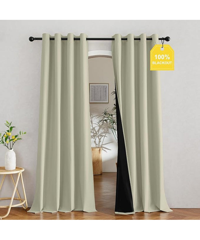 NICETOWN 100% Blackout Muted Beige Curtains 84 inches Long, Grommet Energy Saving Thermal Insulated Window Treatments Lightweight for Bedroom/Home Office, W52 x L84, 2 Panels