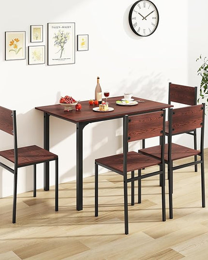 Giantex Dining Table Set for 4, 5-Piece Kitchen Table Set with Dinner Table, Dining Chairs, Metal Frame, Space-Saving Dinette Set for Living Room Restaurant, Breakfast Nook Table Set (Walnut)