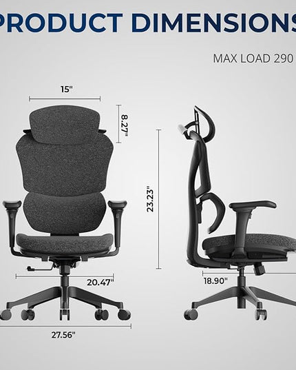 Ergonomic Office Chair – Computer Chair with Divided Tilted Back, Adjustable Armrests & Soft Seat – Holds Up to 290bs (Gray)