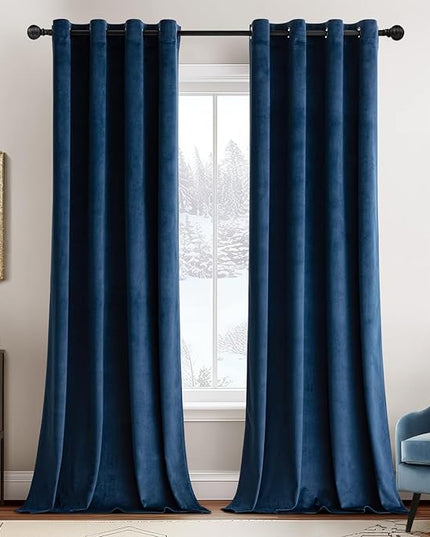 MIULEE Elegant Velvet Curtains Navy Blue Grommet Curtains Thermal Insulated Soundproof Room Darkening Blackout Curtains/Drapes for Girls & Ladys Living Room/Bedroom 52 x 96 Inch 2 Panels