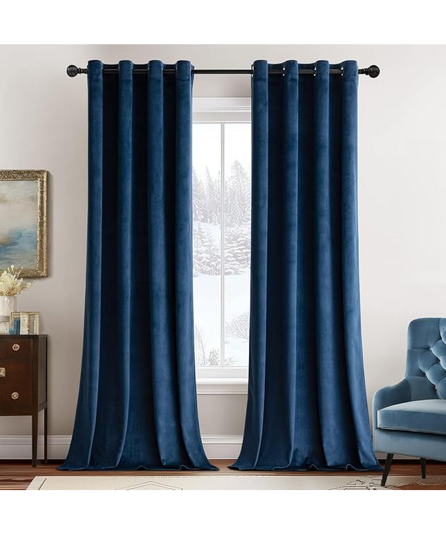 MIULEE Velvet Curtains Navy Blue Elegant Grommet Curtains Thermal Insulated Soundproof Room Darkening Black Out Curtains/Drapes for Classical Living Room Bedroom 52 x 108 Inch 2 Panels