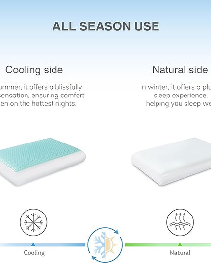 EGOHOME Cooling Gel Memory Foam Pillow - Reversible Cooling Cover, Neck Support for Side, Back and Stomach Sleepers, Removable & Machine Washable, All-Season Comfort, Standard Size, Blue